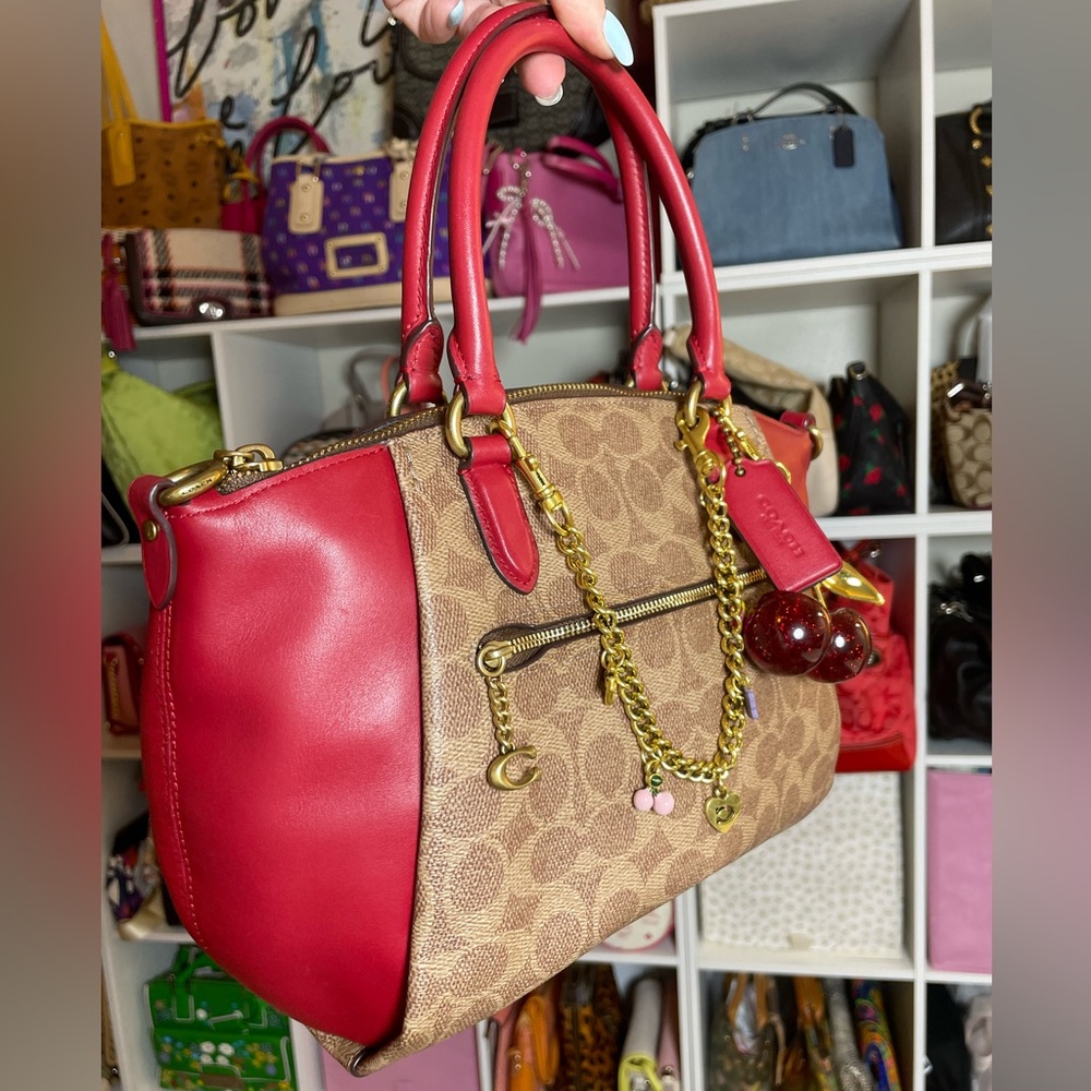 Coach Elise Satchel in Signature Tan Jacquard & Red Apple 🍎 - Picture 6 of 17